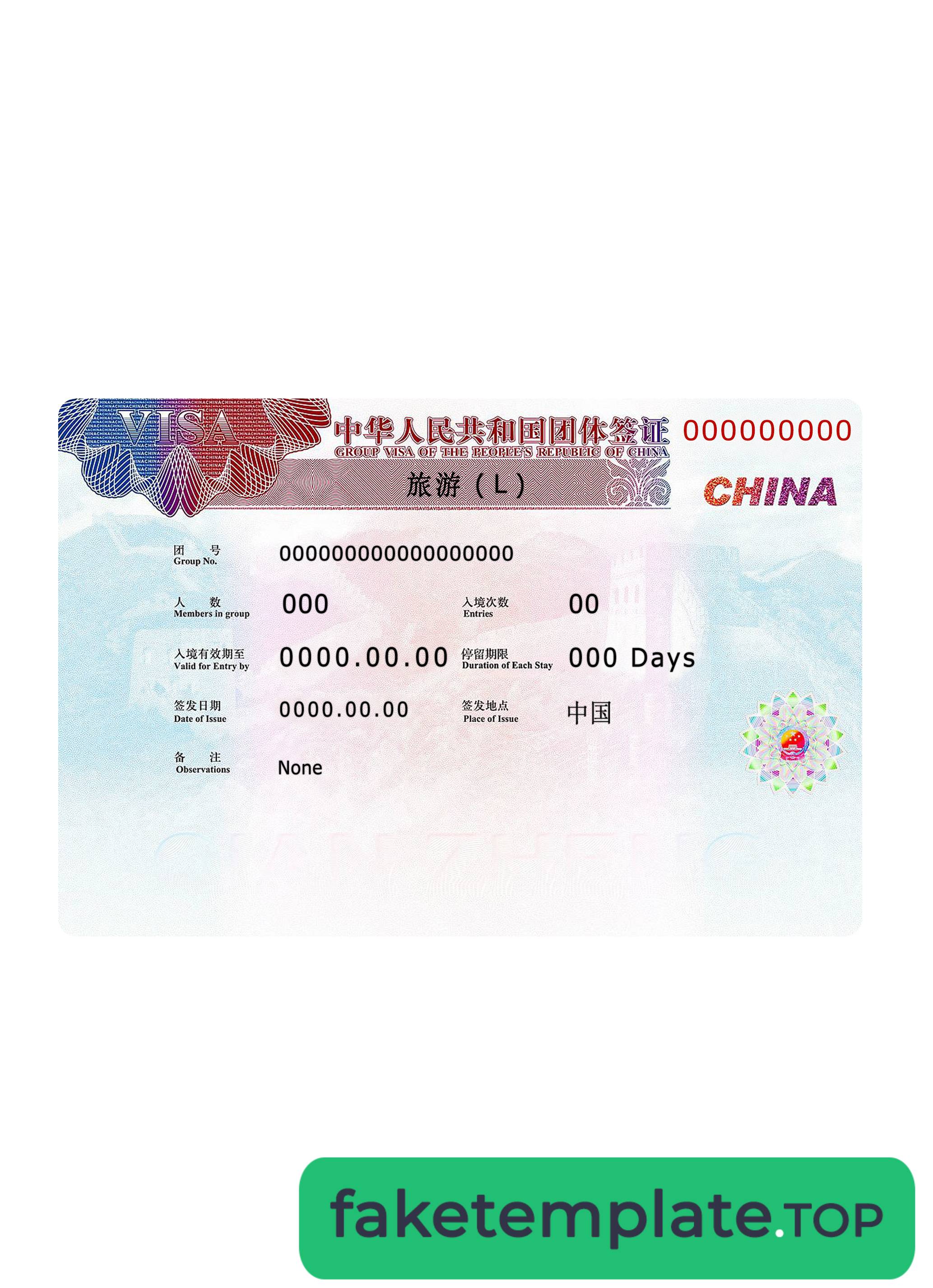 Feature of fake China visa example 2019 present